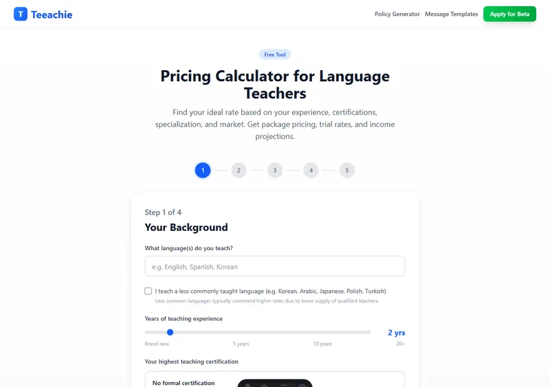 Pricing Calculator for language teachers