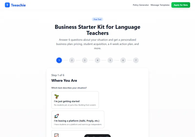 Business Starter Kit Builder for language teachers