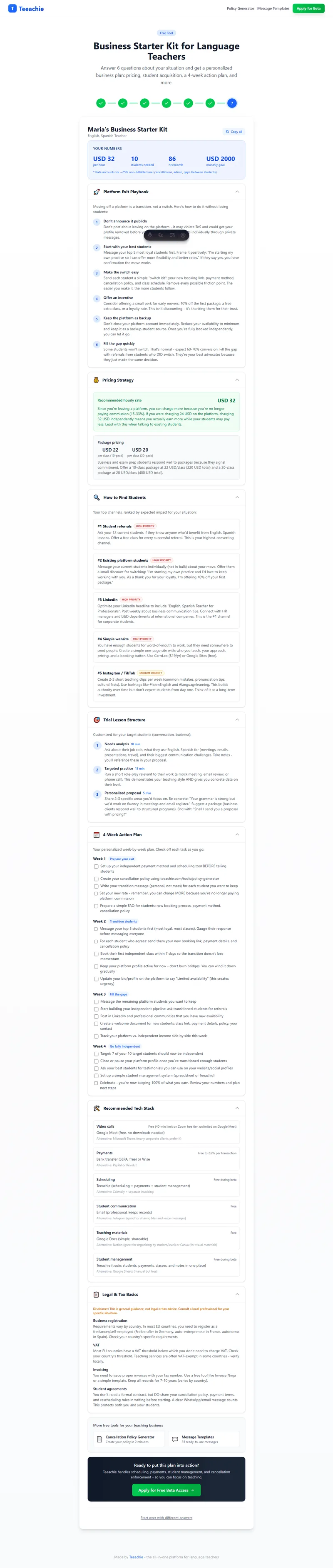 Full personalized business plan output