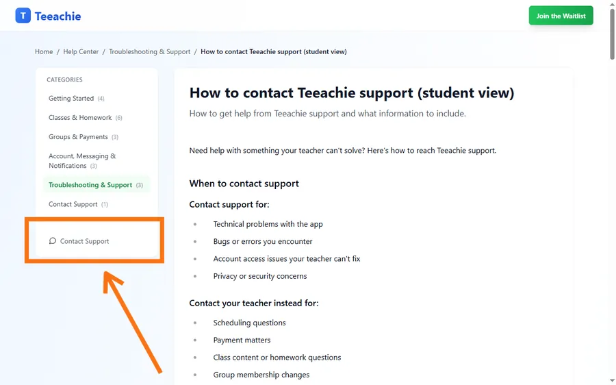 Contact support link