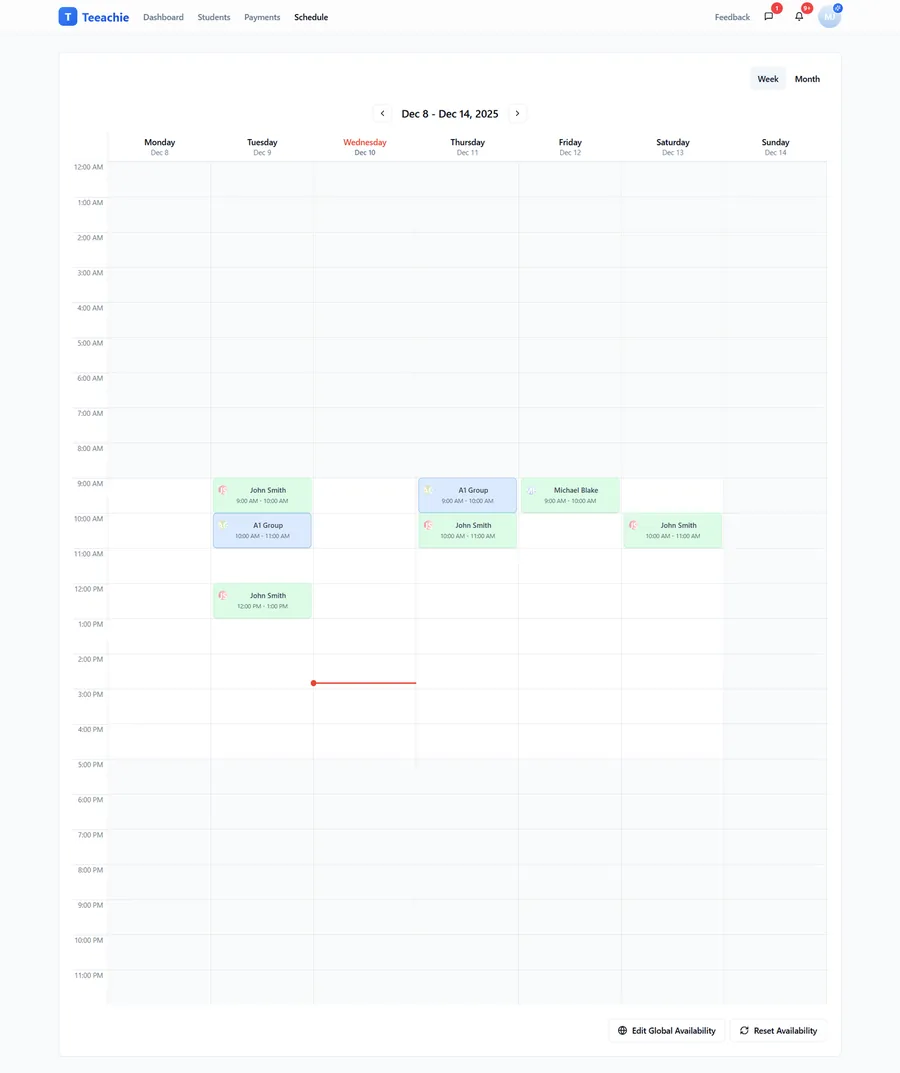 Weekly availability configuration