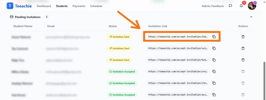 Copy invitation link