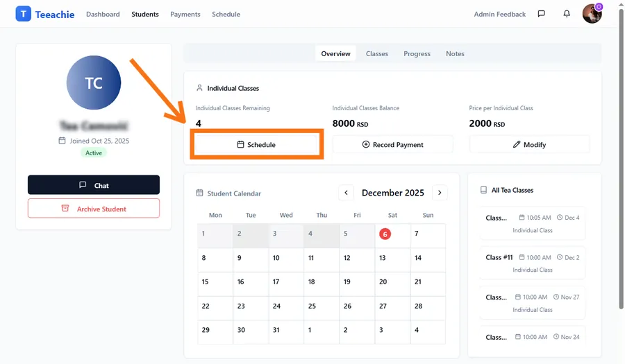Schedule from profile