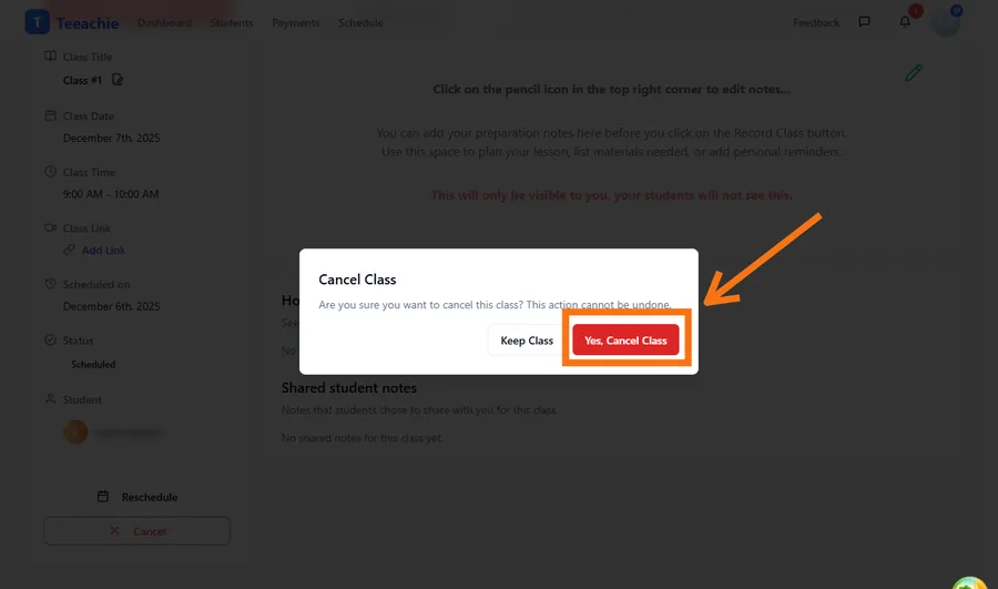 Cancel confirmation dialog