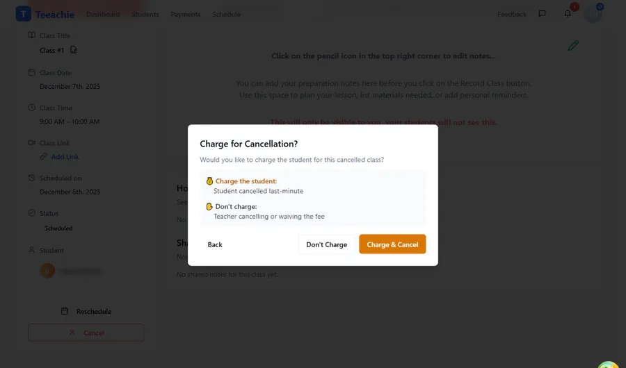 Charge options dialog