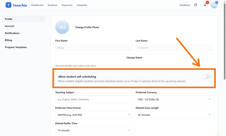 Self-scheduling settings