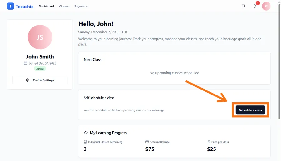 Student booking view