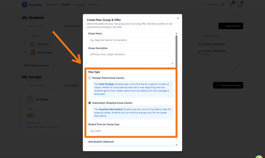 Create group with offer