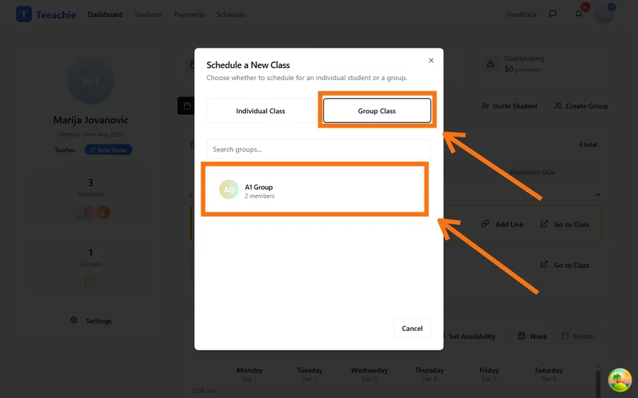Schedule group class