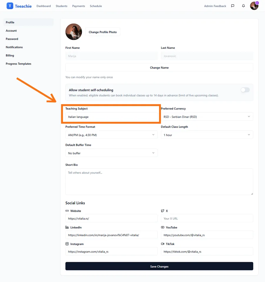 Teaching subject input